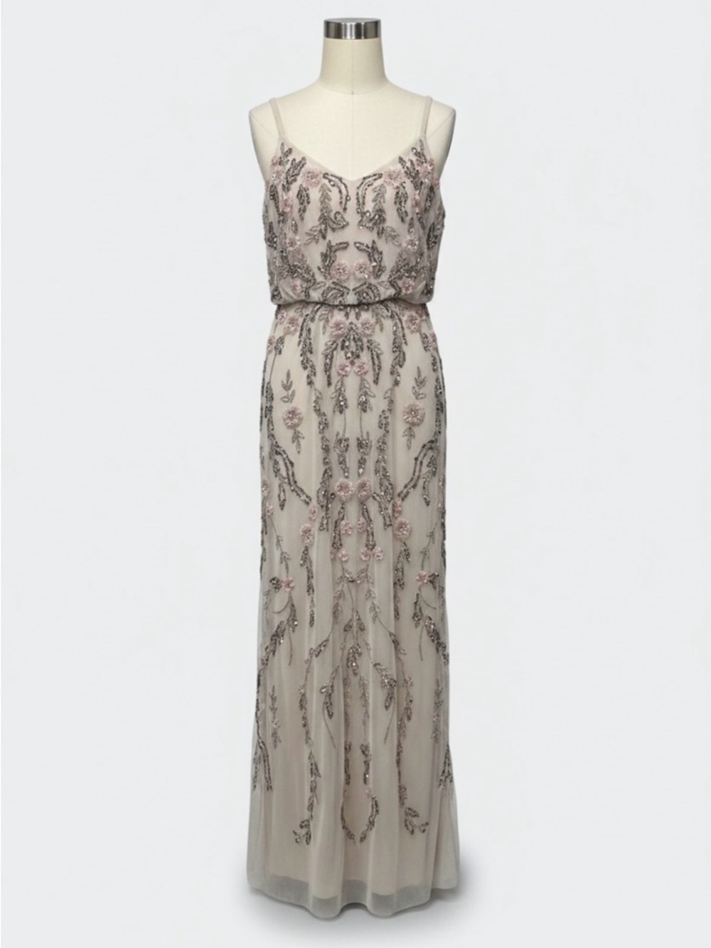 Adrianna Papell Blush Beaded Maxi Gown